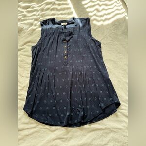 Westport Navy Sleeveless Henley Tank with Subtle Floral Motif